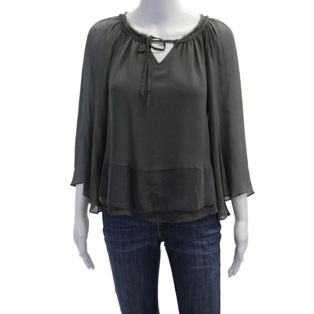 Boundary & Co Women's Round Neck Long Sleeves Flowy Blouse Gray Size XS